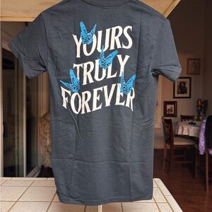 Yours Truly Forever Black Tee with Blue Accents